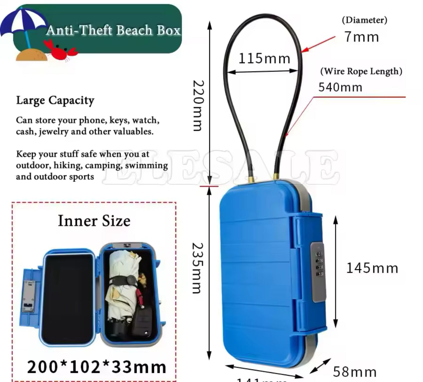 Tragbarer Safe - Strand Safe mit Zahlencode