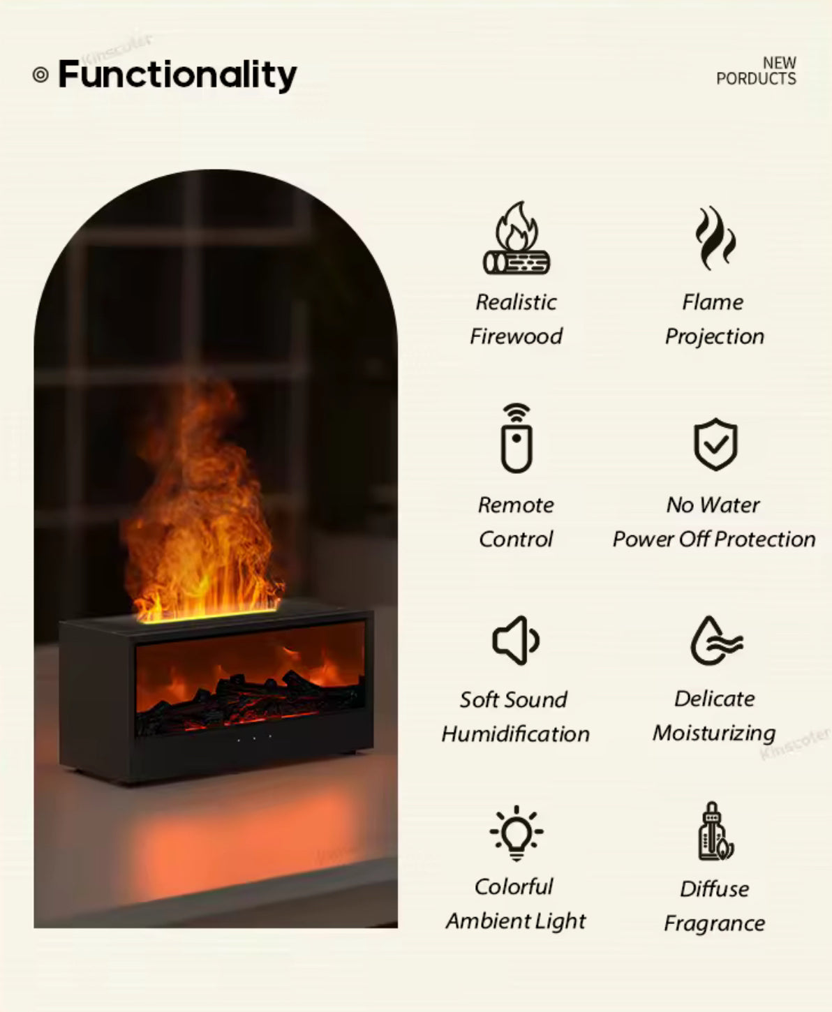 Aroma Diffusor mit LED Kamin und Fernbedienung